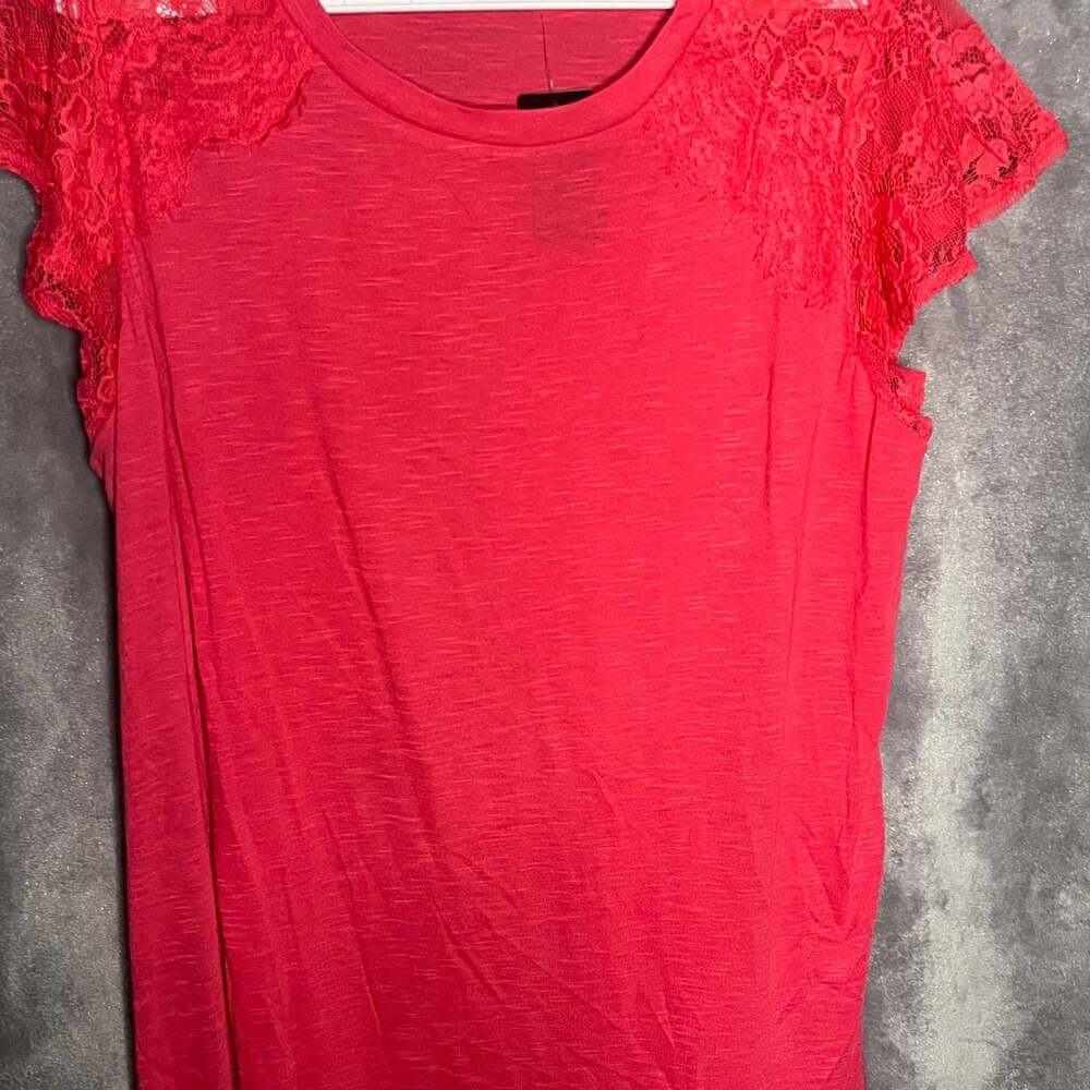 Torrid Bright Coral Lace Sleeve Blouse